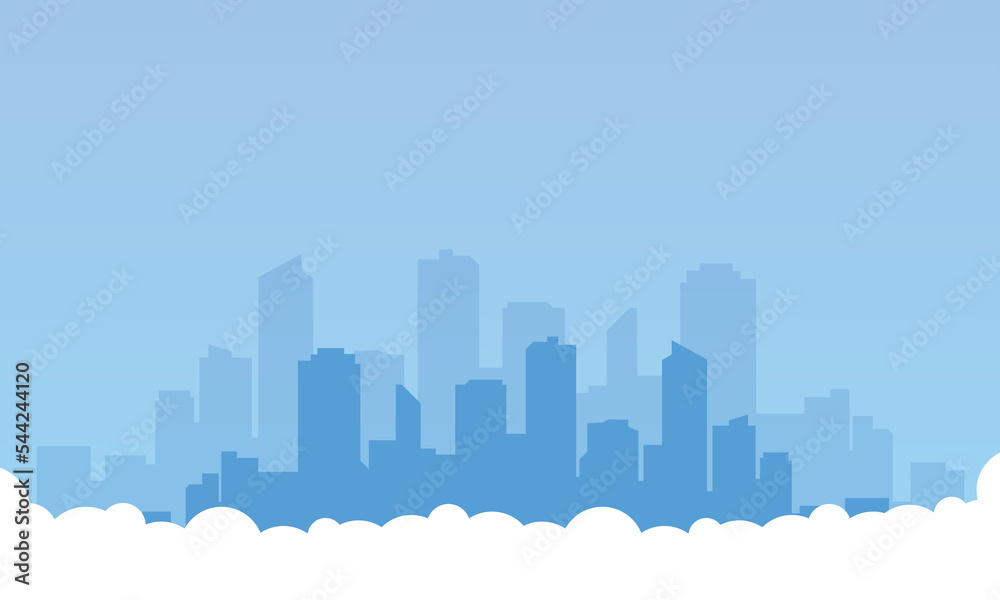 City skyline illustration blue city silhouette