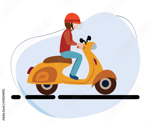 man riding scooter properly on highway. Drive properly on the highway. flat design vector illustration