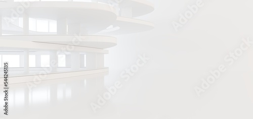Obraz na płótnie Luxury white abstract architectural minimalistic background. Contemporary showroom. Modern exhibition stand. Empty gallery. Backlight. Polygonal Graphic Design. 3D illustration and rendering. w salonie
