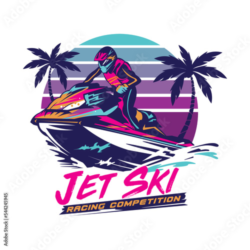 Jetski Racing extreme sport vector illustration design in retro pop color, perfect for Event logo and tshirt design photo