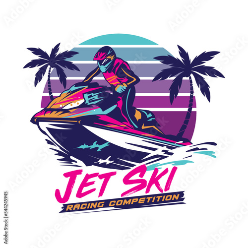 Jetski Racing extreme sport vector illustration design in retro pop color, perfect for Event logo and tshirt design