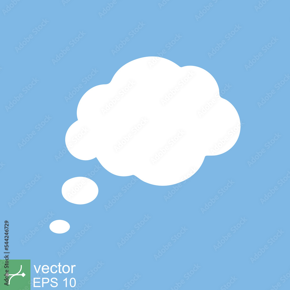 Think bubble. Empty white cloud speech bubble cartoon, idea, communication concept. Simple flat style. Vector illustration isolated. EPS 10.
