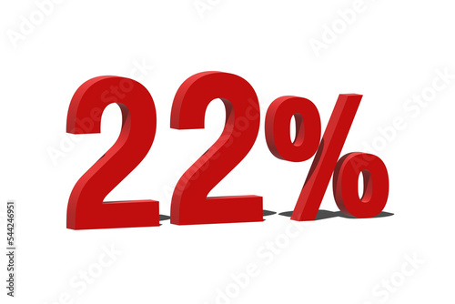 22 Percent Discount 3d Sign on White Background, Special Offer 22% Discount Tag, Sale Up to 22 Percent Off, Sale Symbol, Special Offer Label.