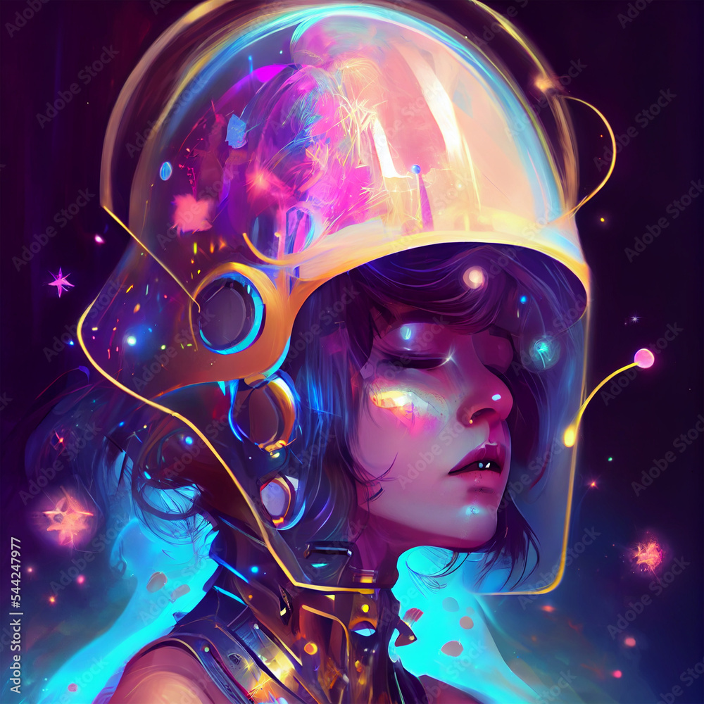 girl with transparent astronaut helmet