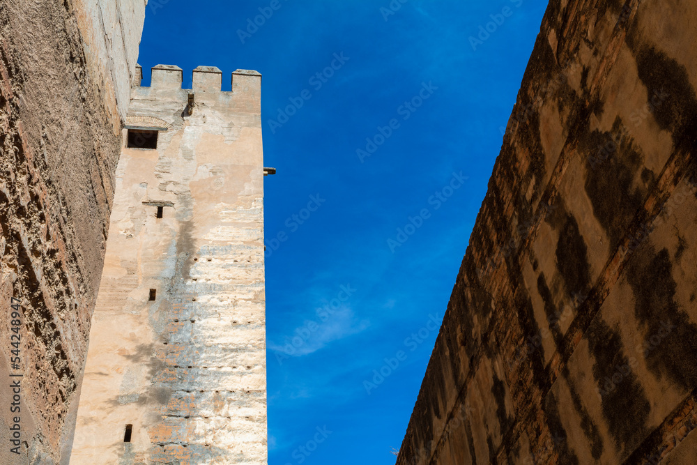 Fortification and towers of the ancient Alhambra in Grenada, Spain