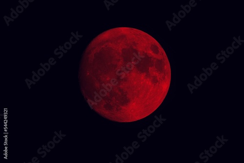 Total lunar eclipse red blood and  full moon eclipse  on space concept. 