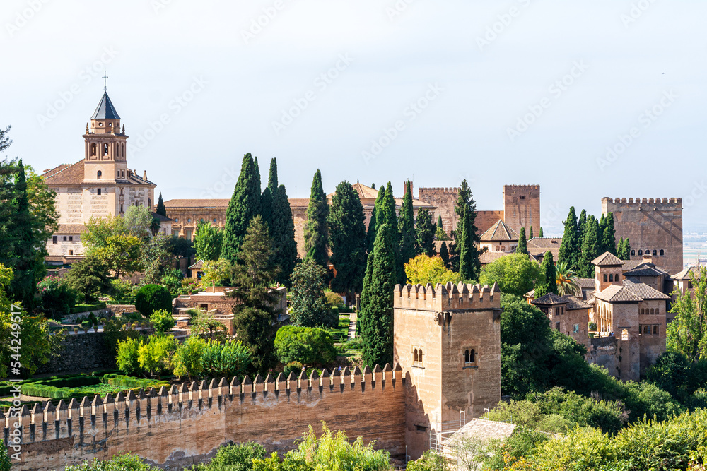 Fortification and towers of the ancient Alhambra in Grenada, Spain