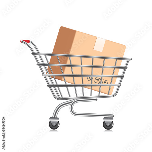 parcel box or cardboard place in a shopping cart