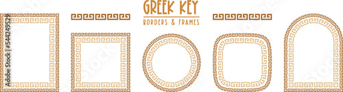 Greek key frames and borders collection. Decorative ancient meander, greece ornamental set, repeated geometric motif. Frames consist from tiny bricks, easy to resize or change frames proportion.