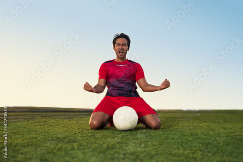 Young footballer Show excitement and joy after winning and celebrating success