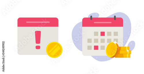 Calendar money payment recurring icon vector, annual subscription due date payday alert ui graphic, membership pay deadline reminder, salary day schedule notice, loan agenda notification target