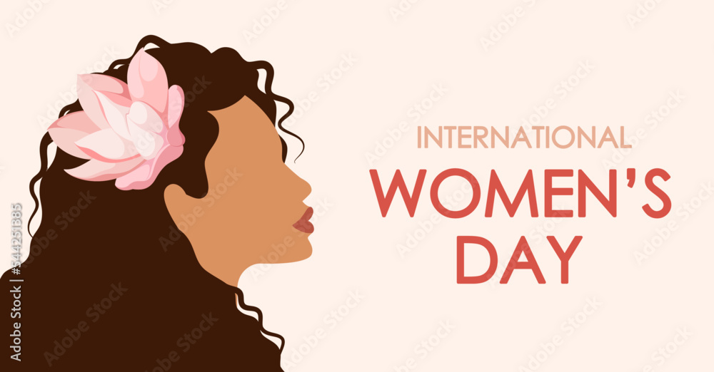 International Women's Day. A greeting card with a beautiful woman.

