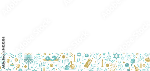 Happy Hanukkah Pattern with traditional holiday symbols. Jewish holiday Hanukkah vector background