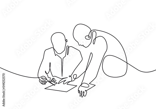 Continuous One Line Drawing of Business Group in Office. Business Concept One Line Illustration. Businessmen Line Abstract Portrait Minimalist Contour Drawing. Vector EPS 10