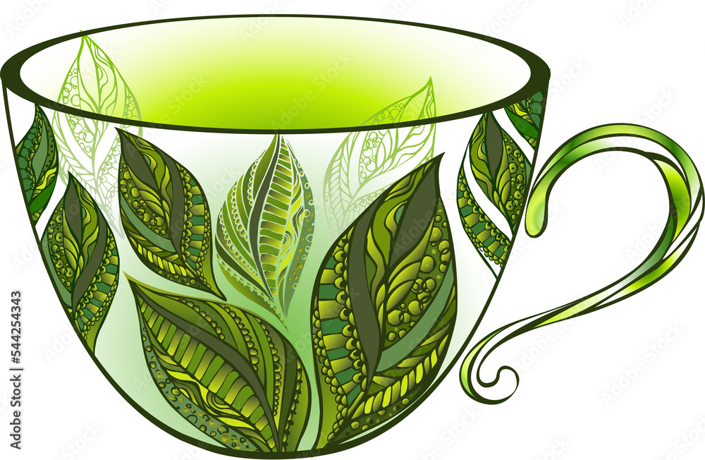 Cup with Green Tea - obrazy, fototapety, plakaty 