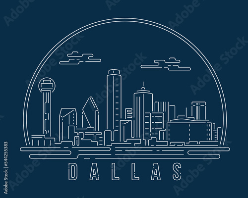 Cityscape with white abstract line corner curve modern style on dark blue background, building skyline city vector illustration design - Dallas