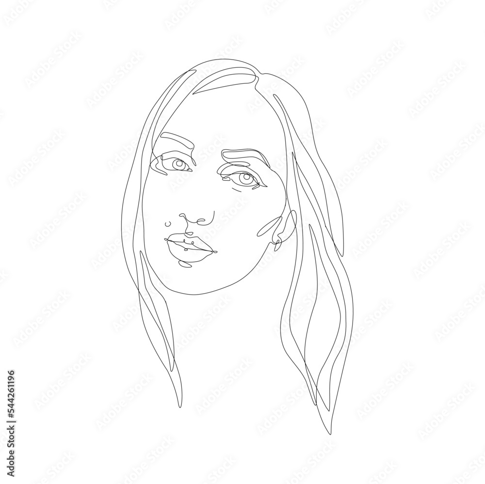 Abstract portrait, continuous line drawing, face of the girl is a single line on a white background, vector illustration. Tattoo, print and logo design for a spa or beauty salon.