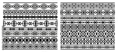Aztec, Mayan Mexican borders patterns, vector ethnic geometric ornament and frame backgrounds. Seamless embellishment decoration of Mexico or Native American, Indian and African pattern for tattoo