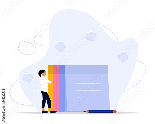 Taking notes concept illustration. conclusion or summary, education lecture or write important information concept, confidence businessman taking note in the meeting while listen to others information