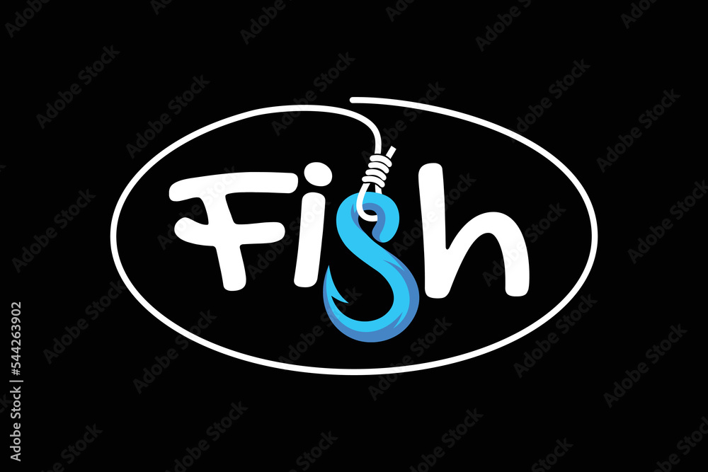 Fish lettering logo with hook concept