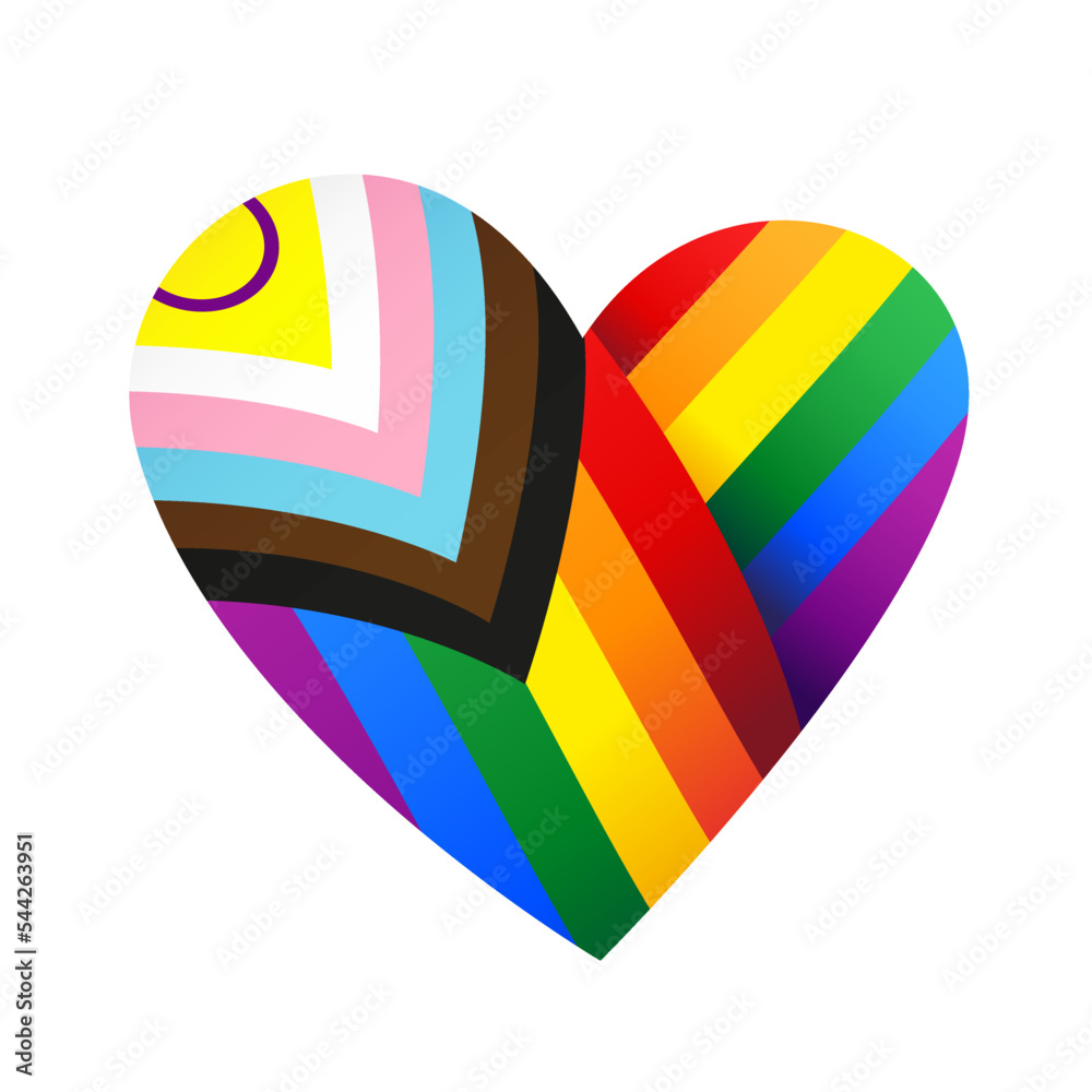 Ribbon in the form of an LGBT flag in the shape of a heart. LGBTQIA ...