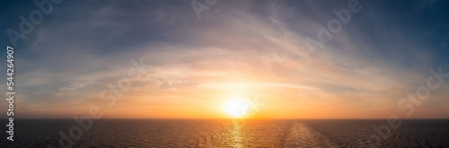 Dramatic Colorful Sunset Sky over Mediterranean Sea. Cloudscape Nature Background. Panorama