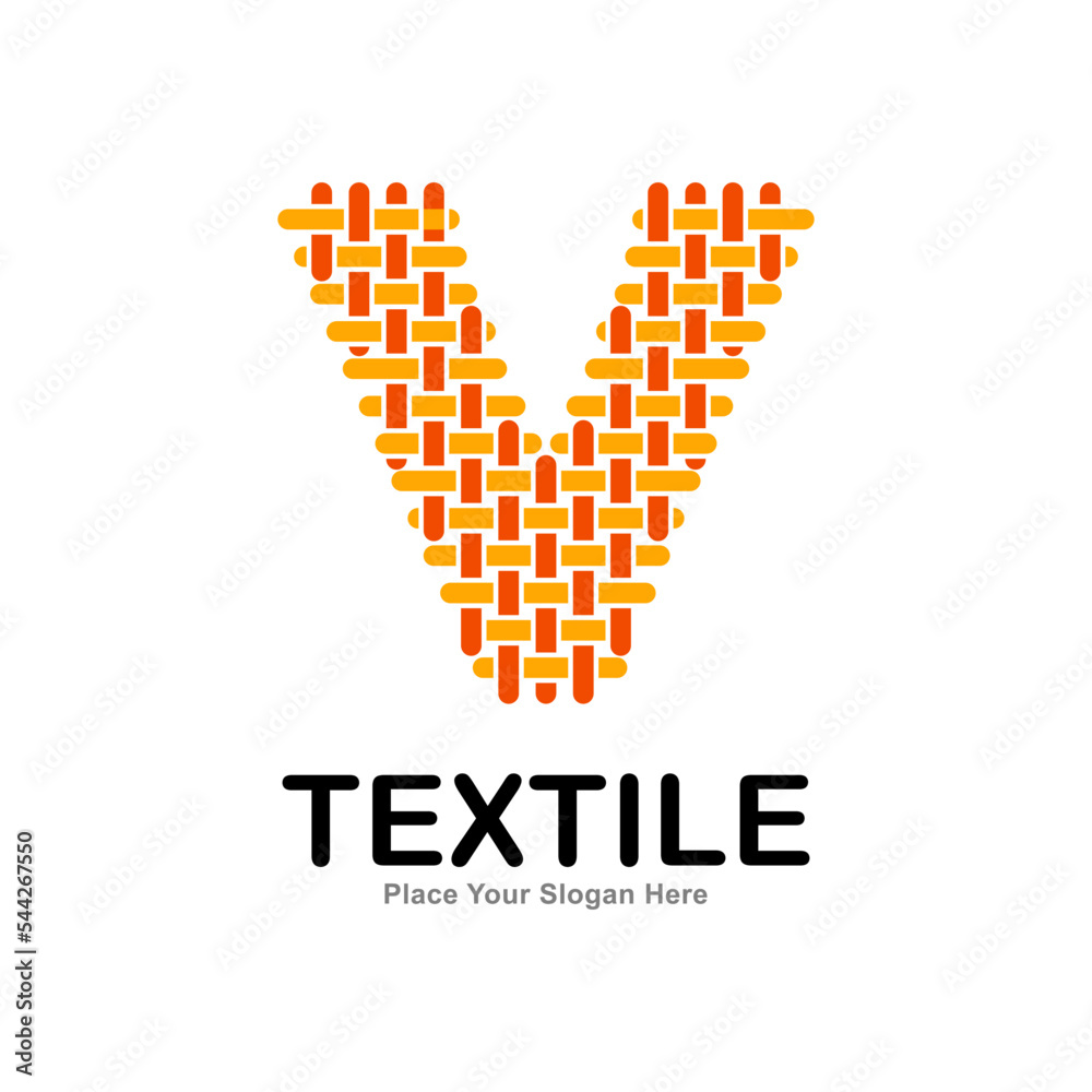 Letter V textile pattern and sewing logo vector template. Suitable for business, textile fabric, initial name, fashion, knitting, and poster Letter V textile pattern and sewing logo vector template. Suitable for business, textile fabric, initial name, fashion, knitting, and poster