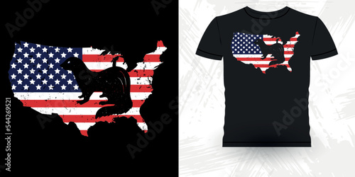 Animal Lover World's Best Ferret Dad Funny Ferret Owner Retro Vintage American Flag Father's Day  Ferret T-Shirt Design