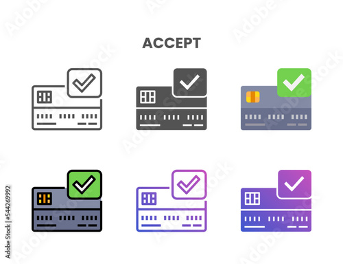 Credit Card Accept icon set style ouline, glyph, flat color and gradient. Vector Illustration for Graphic Design Element. Isolated on white background