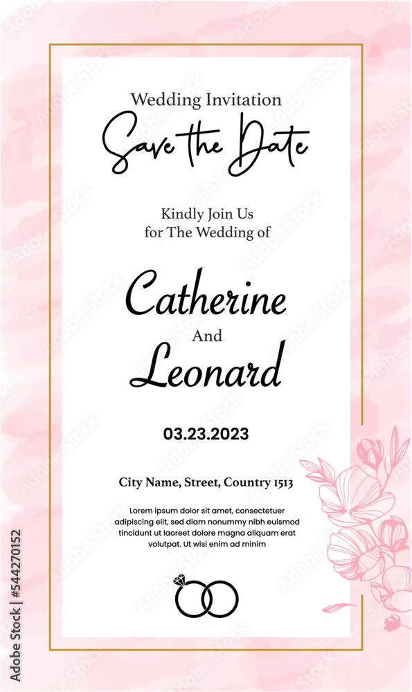 Wedding invitation card template with line art floral decoration. Abstract background save the date, invitation, greeting card, multi-purpose vector Wedding invitation card template with line art floral decoration. Abstract background save the date, invitation, greeting card, multi-purpose vector