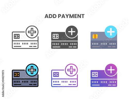 Credit Card Add Payment icon set style ouline, glyph, flat color and gradient. Vector Illustration for Graphic Design Element. Isolated on white background