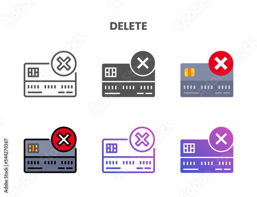 Credit Card Delete icon set style ouline, glyph, flat color and gradient. Vector Illustration for Graphic Design Element. Isolated on white background