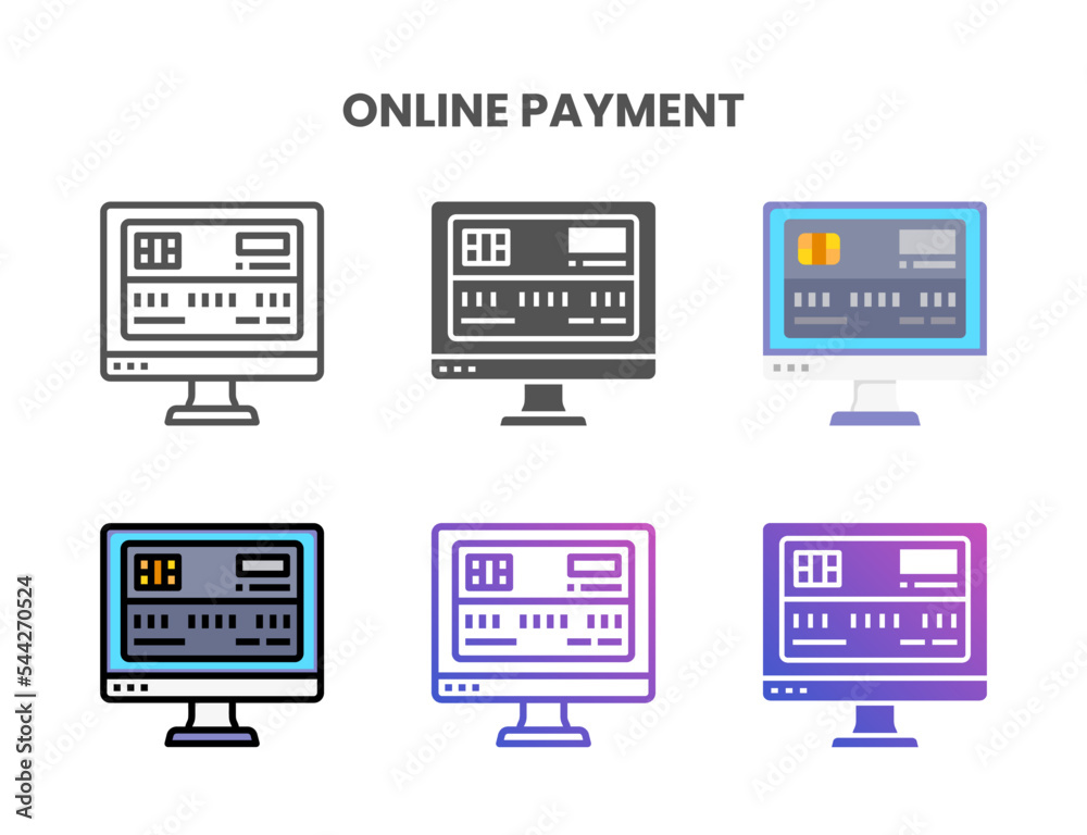 Αυτοκόλλητο Credit Card Online Payment icon set style ouline, glyph, flat color and gradient