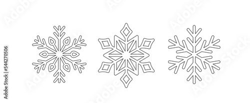 Snowflakes coloring page. Black and white snowflakes. Vector