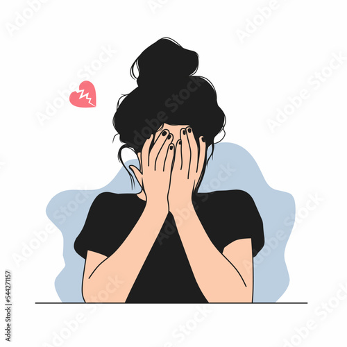 Illustration Woman with broken heart. cartoon young lady with feeling of sadness