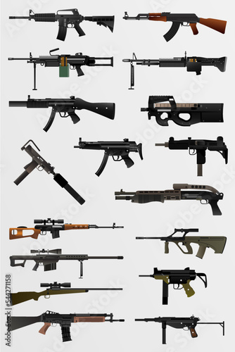 Pack of different military guns / 2D Game Vector / Ai Illustrator
