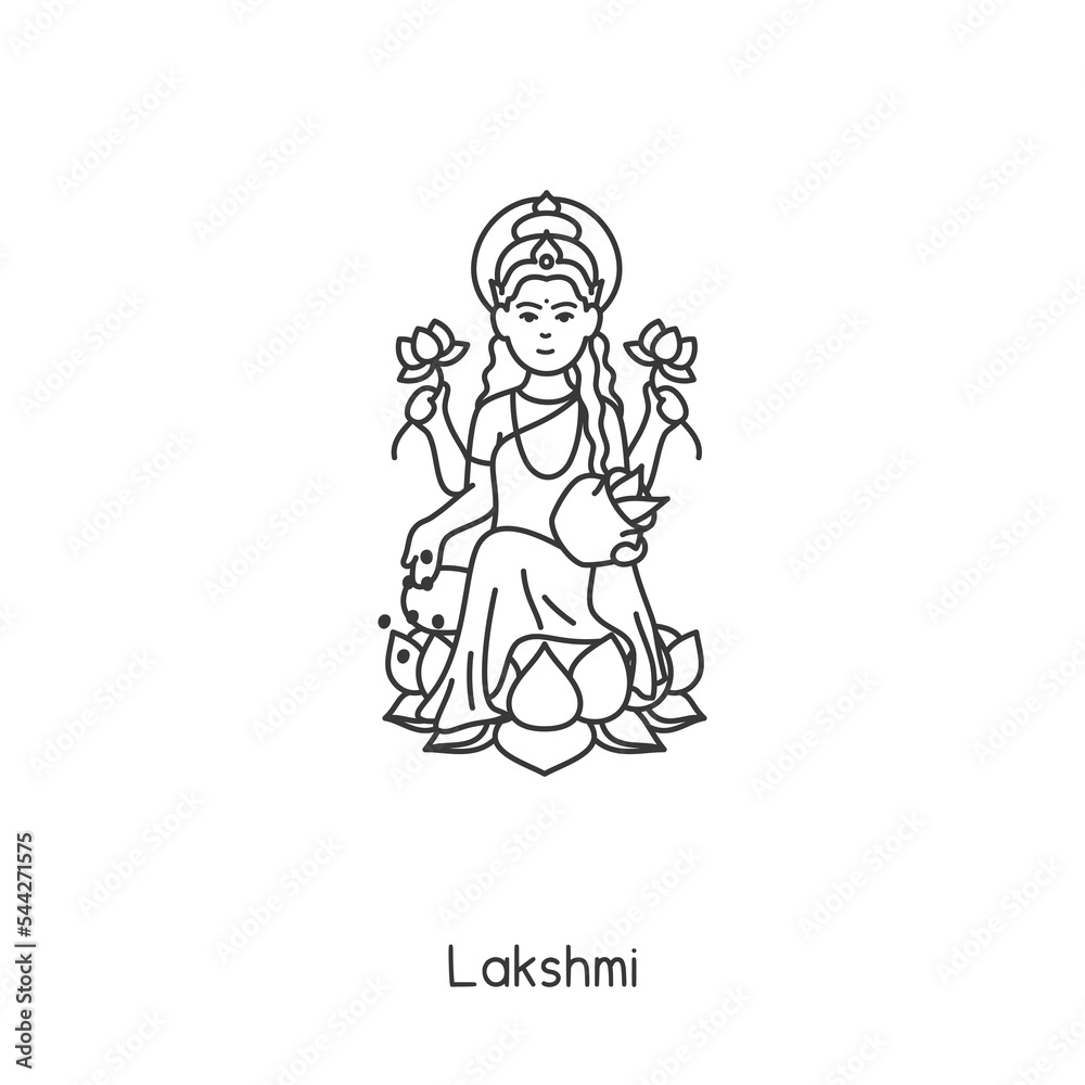 Goddess Lakshmi of the Indians Faith kawaii doodle flat cartoon vector illustration Goddess Lakshmi of the Indians Faith kawaii doodle flat cartoon vector illustration