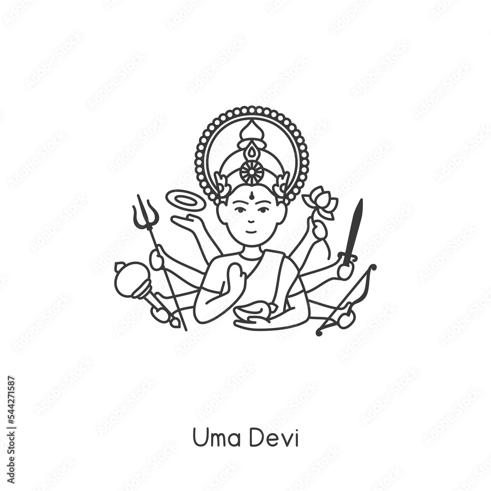 Goddess Uma Devi of the Indians Faith kawaii doodle flat cartoon vector  illustration Stock Vector | Adobe Stock