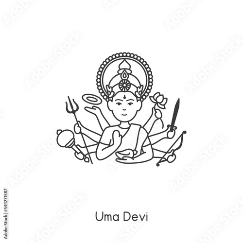 Goddess Uma Devi of the Indians Faith kawaii doodle flat cartoon vector illustration