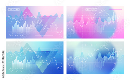 Financial, stock, forex, trading, candle sticks, trending charts abstract vector, in bright colour theme, blue, pink, green