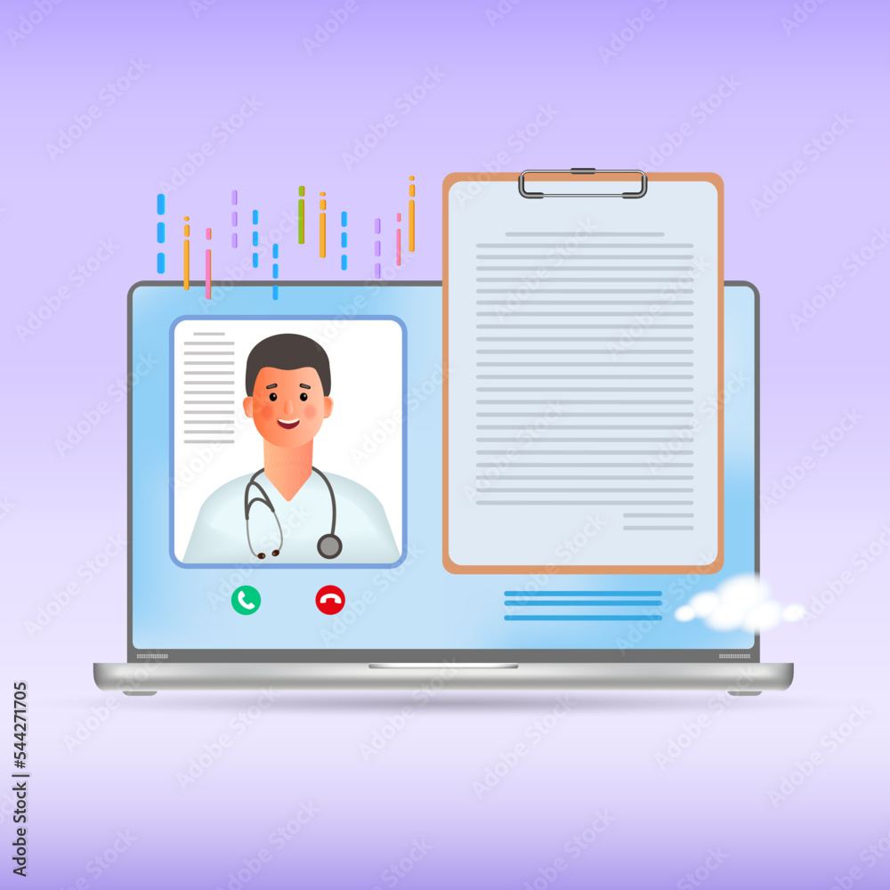 The concept of an online doctor's consultation. Healthcare, medicine, diagnostics.
 3d vector illustration.