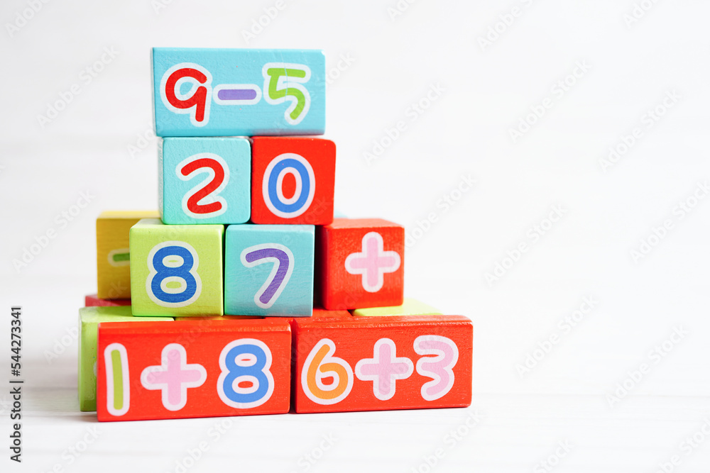 Number wood block cubes for learning Mathematic, education math concept. Number wood block cubes for learning Mathematic, education math concept.