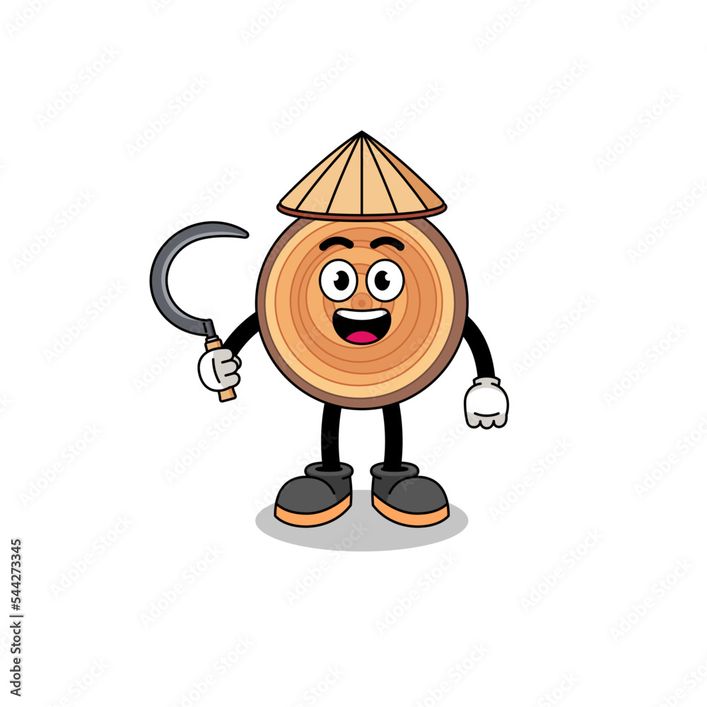 Illustration of wood grain as an asian farmer Illustration of wood grain as an asian farmer