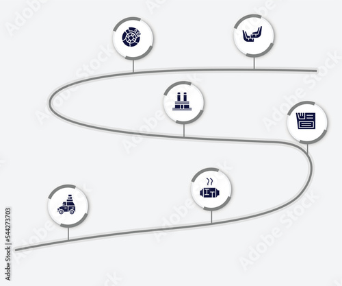 infographic element with car parts filled icons. included car mud flap, car brake, distributor cap, glove compartment, luggage rack, catalytic converter vector.
