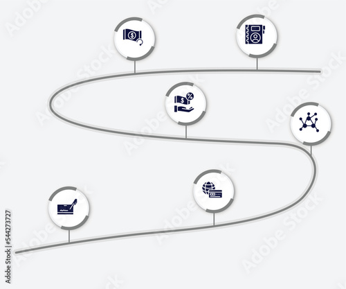 infographic element with business filled icons. included contact book, refund, commission, decentralized, cryptographic, payment method vector.