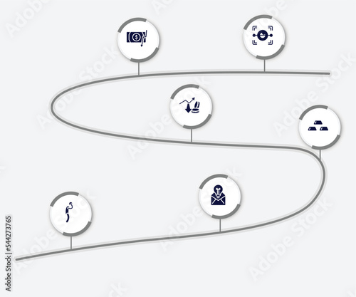 infographic element with marketing filled icons. included eye scan, inflation, profit growth, gold ingots, depressed, adventageous offer vector.