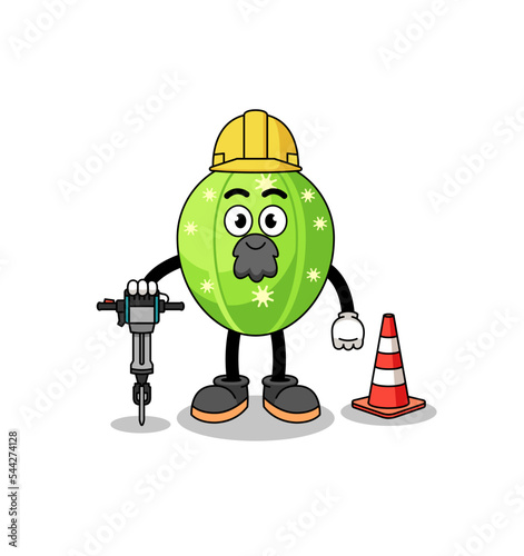 Character cartoon of cactus working on road construction