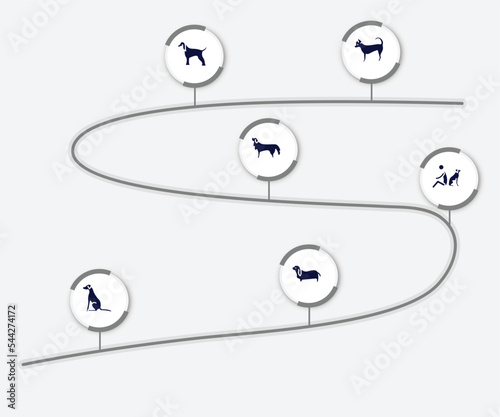 infographic element with dog and training filled icons. included chihuahua, afghan hound, bernese mountain dog, dog and man seating, pointer bas hound vector.
