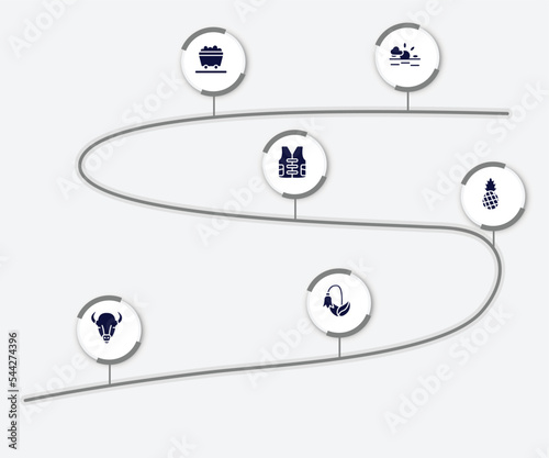 infographic element with nature filled icons. included sun, wagon, vest, pine, bison, harebell vector.
