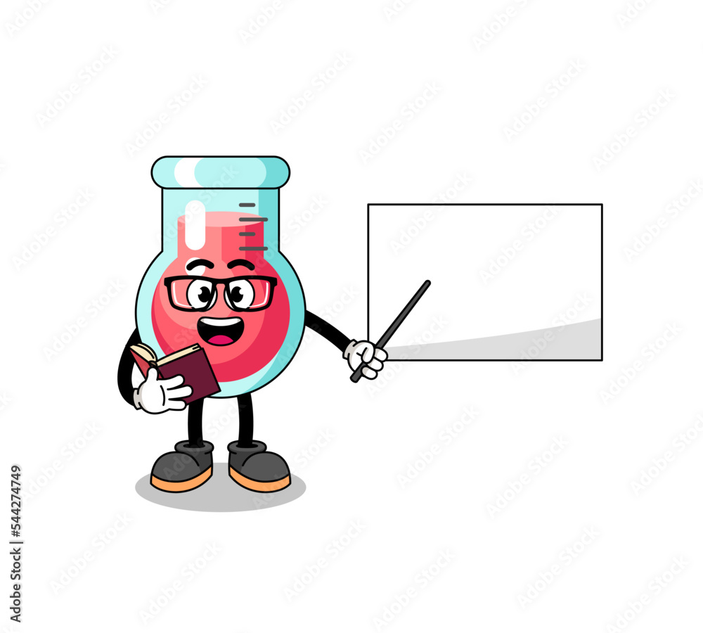 Mascot cartoon of laboratory beaker teacher